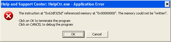 HelpCtr.exe - Application Error